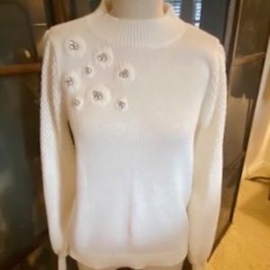 NEW WOT Charter Club Off White Women’s Sweater w/ Rhinestones Size M